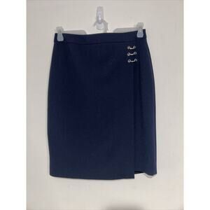Calvin Klein Faux Wrap Skirt Women’s Size 8 Navy Blue Fully Lined